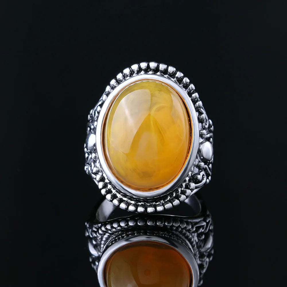 Retro geometry ring antique silver amber colour electroplated alloy jewellery