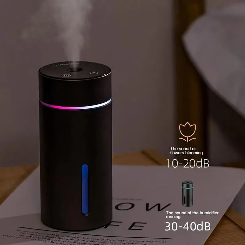 Black portable car humidifier and essential oil diffuser with aluminium construction and USB cable