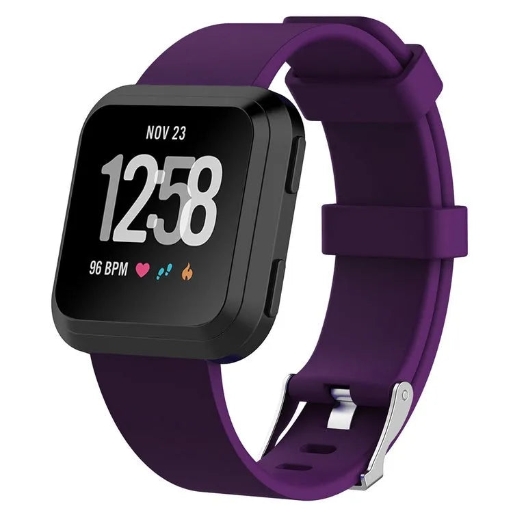 Fitbit Versa Lite TPE replacement watch strap showing colour options and sizing measurements