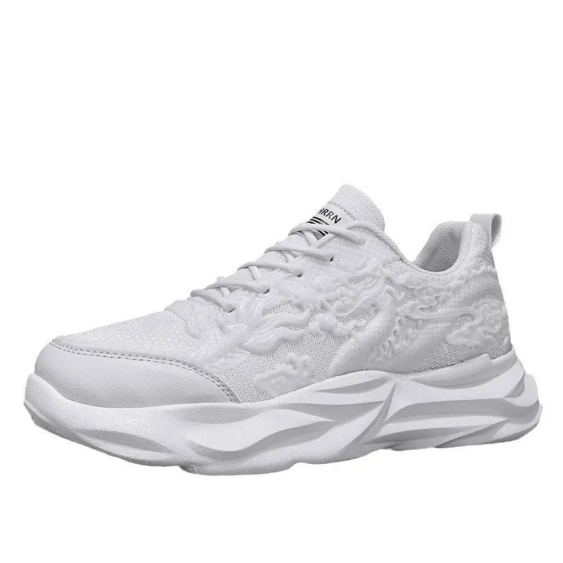 Men's casual fly knit sneakers with dragon design and rubber sole in multiple colour options