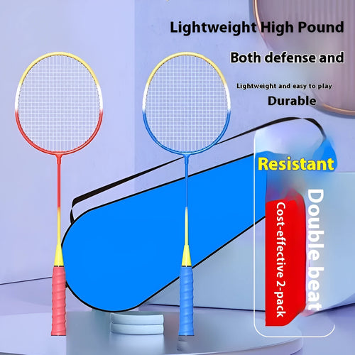 A pair of blue and red ultra-light alloy split badminton rackets from a full set
