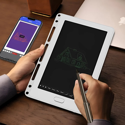 85-inch electronic writing pad with smart pen on stitching appearance background