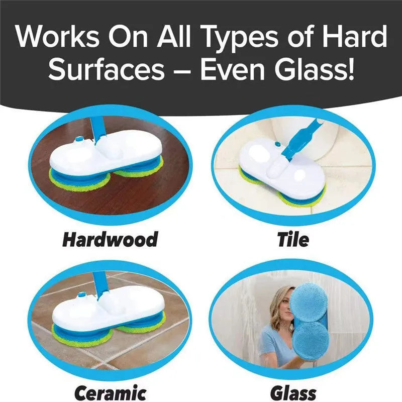 Wireless electric floor mop with USB charging port and assorted cleaning cloths