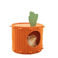 Orange carrot-shaped felt cat nest tunnel bed for cats, shown in semi-enclosed design.