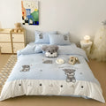 Cartoon Schnauzer cotton bedding set with embroidery details on quilt cover and pillowcases