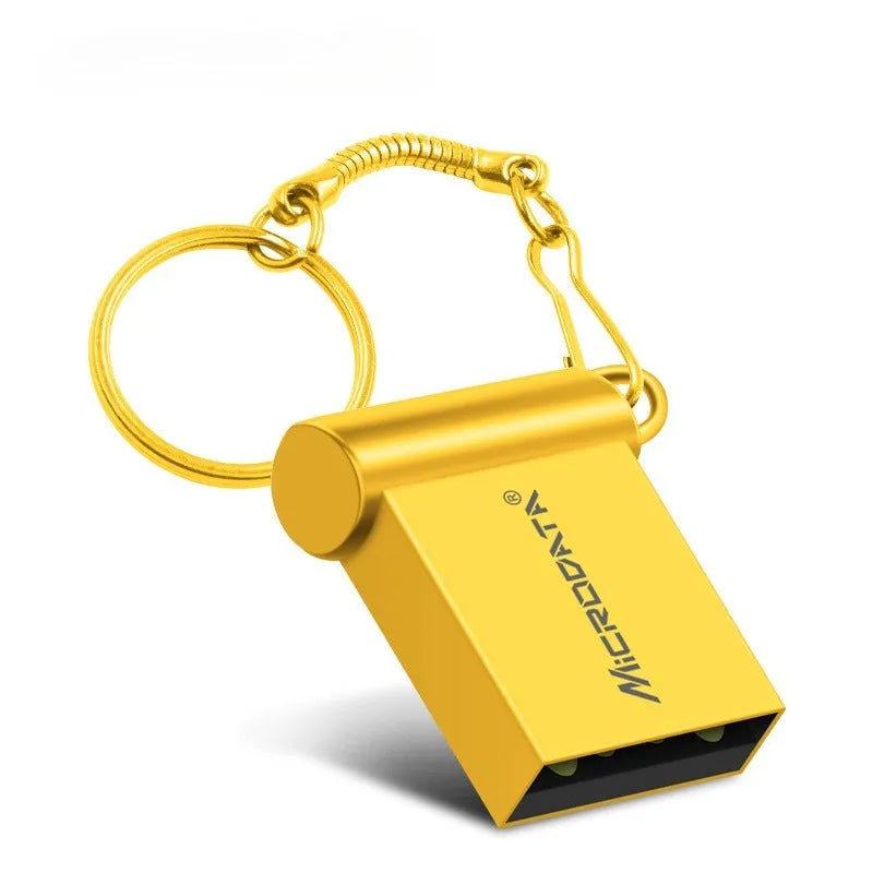Silver metal car-shaped USB flash drive on a chain, shown alongside black and gold colour variants.