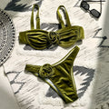 Women's green swimsuit with 3D floral pattern, brief cut, for fitness and swimming.