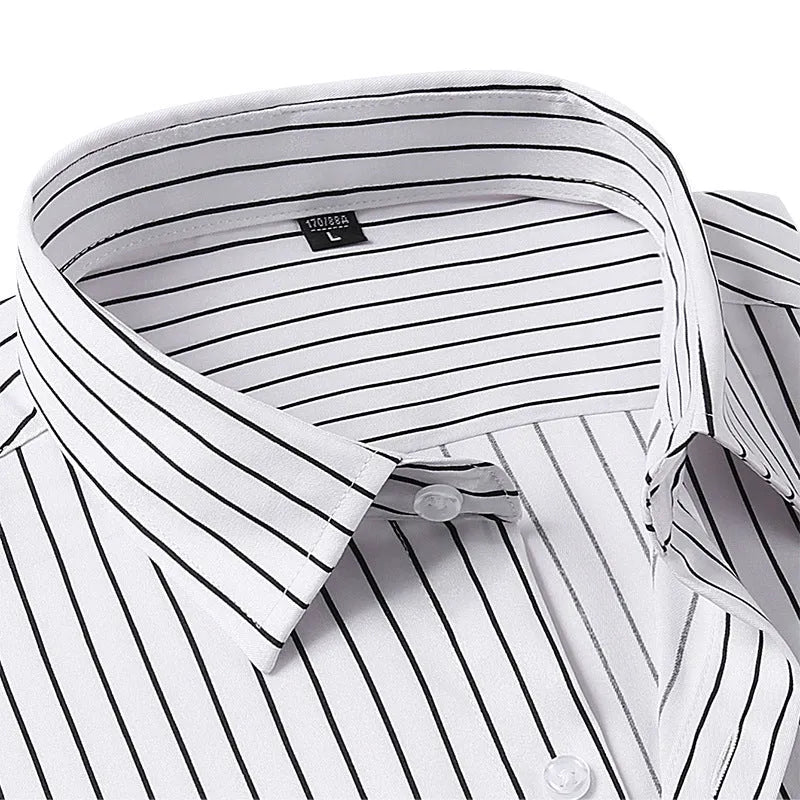 Men's striped long sleeve business shirt slim fit polyester blend fabric