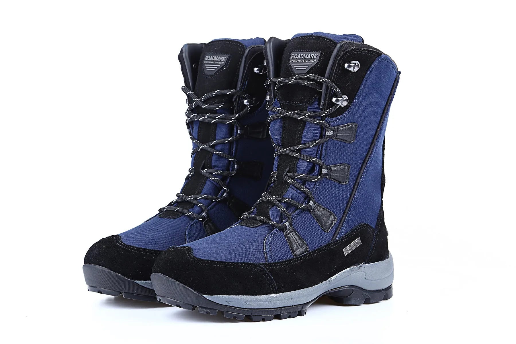 Women's genuine leather thermal snow boots in black, mid-calf length with rubber sole