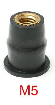 Black rubber expansion nuts with brass inserts for motorcycle windshield mounting in M4 M5 M6 sizes