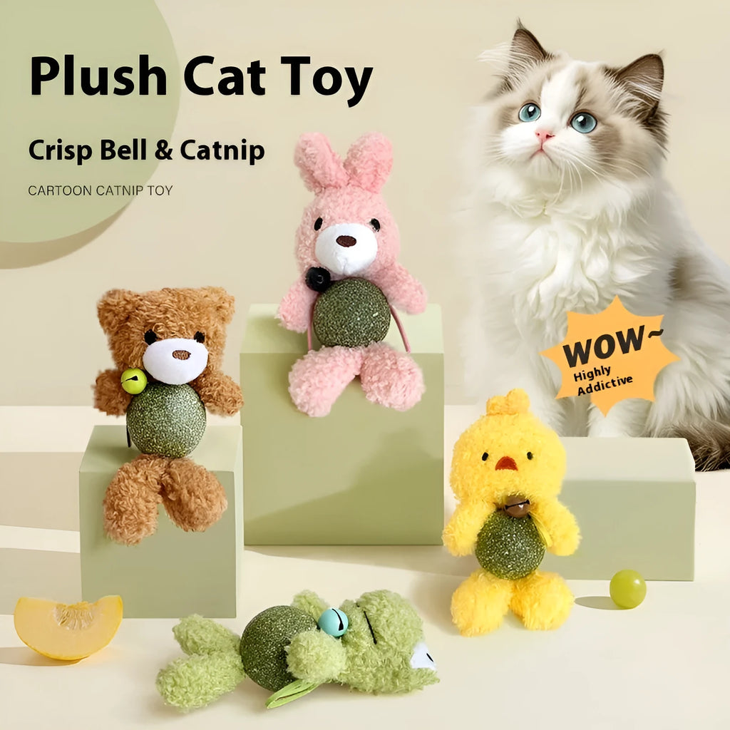 Plush catnip ball dental toy with mint ball and bell in creative doll design