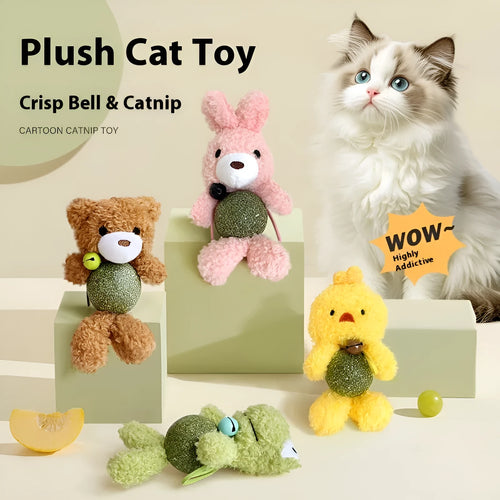 Plush catnip ball dental toy with mint ball and bell in creative doll design