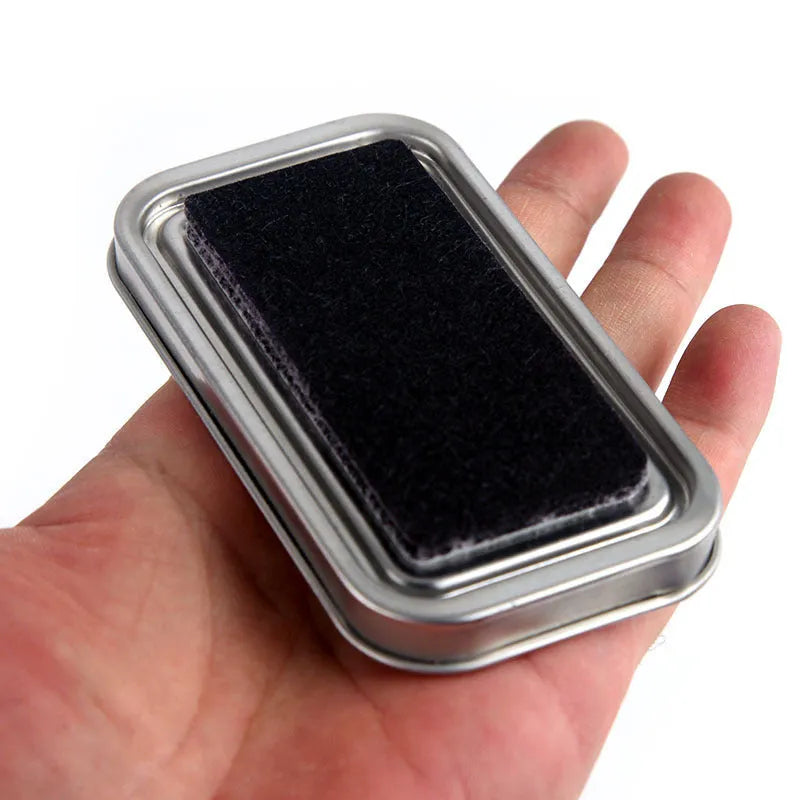 Rectangular notebook stamp pad with oily ink measuring 0.3 by 5.7 by 1.7 centimetres