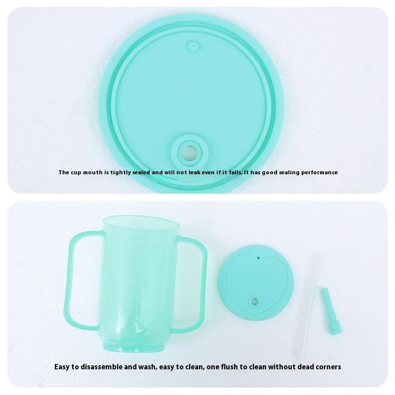 Assortment of adult drinking cups including an oblique mouth choke-proof model with a wrist splint.