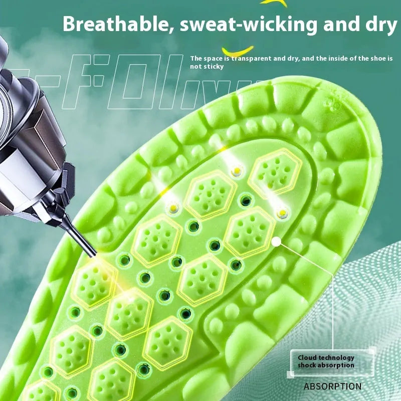 Green PU air cushion sports insoles with argy wormwood for shock absorption and breathability
