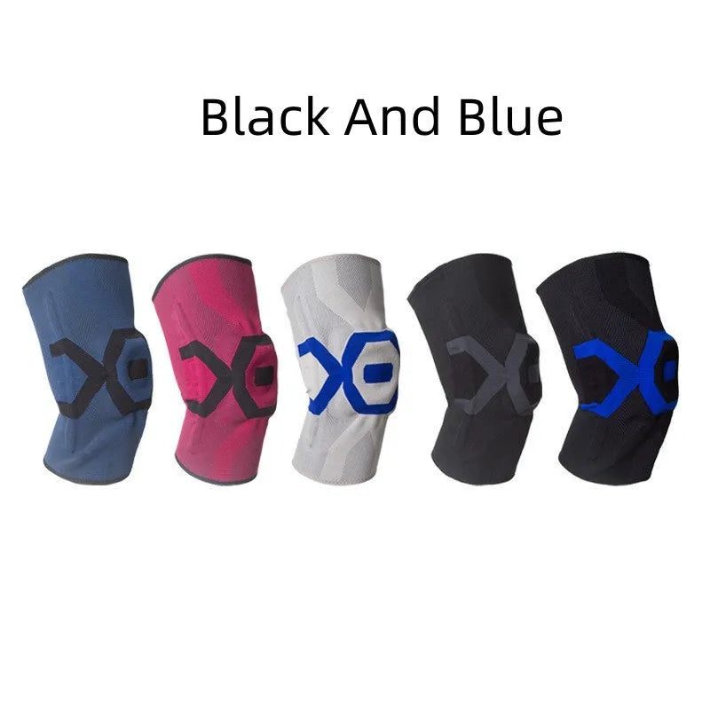 Men's silicone knee pad in black and blue color for running and cycling protection