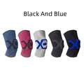 Men's silicone knee pad in black and blue color for running and cycling protection