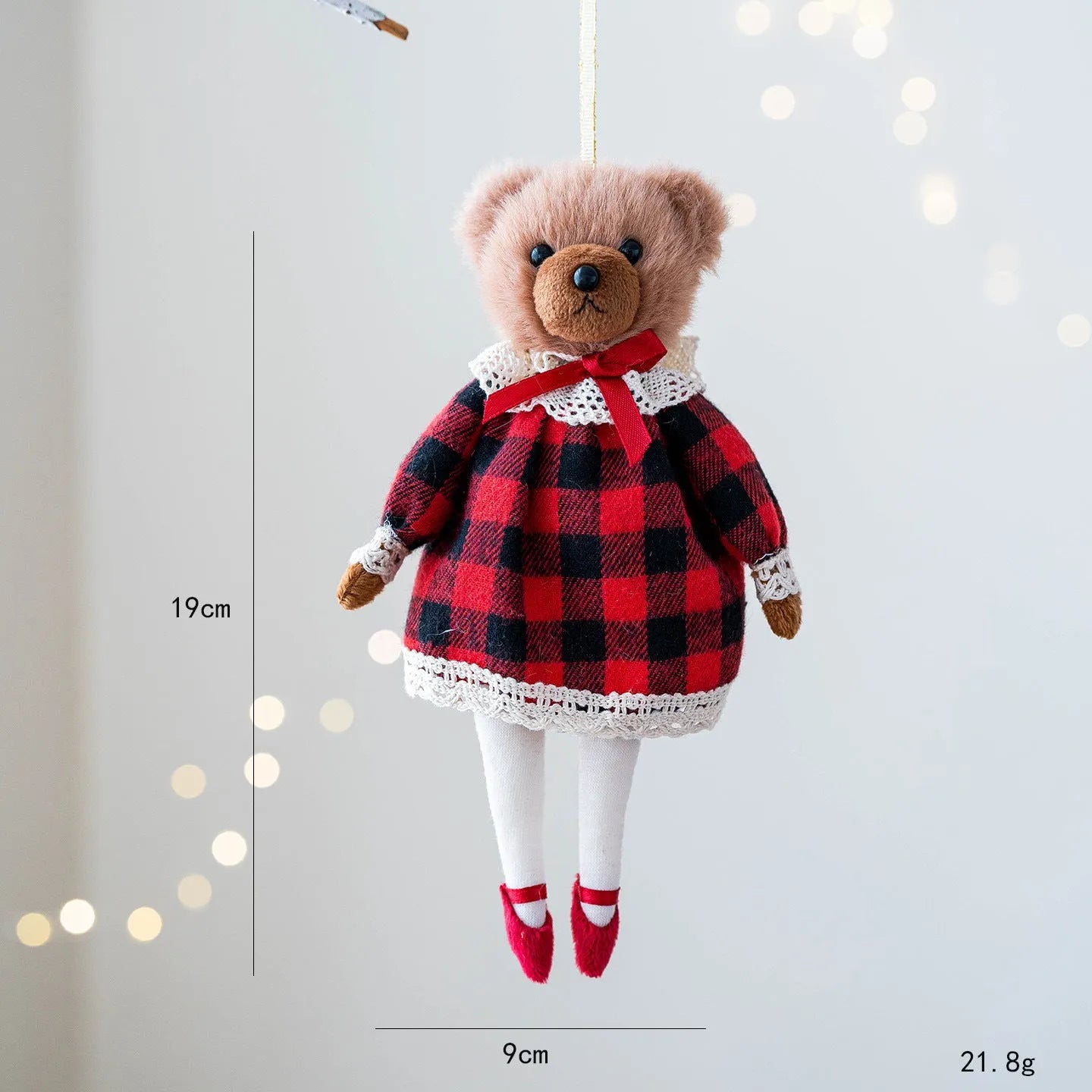 Cartoon-style plush bear couple set showing princess bear and gentleman bear with plaid suit design in soft cloth fabric