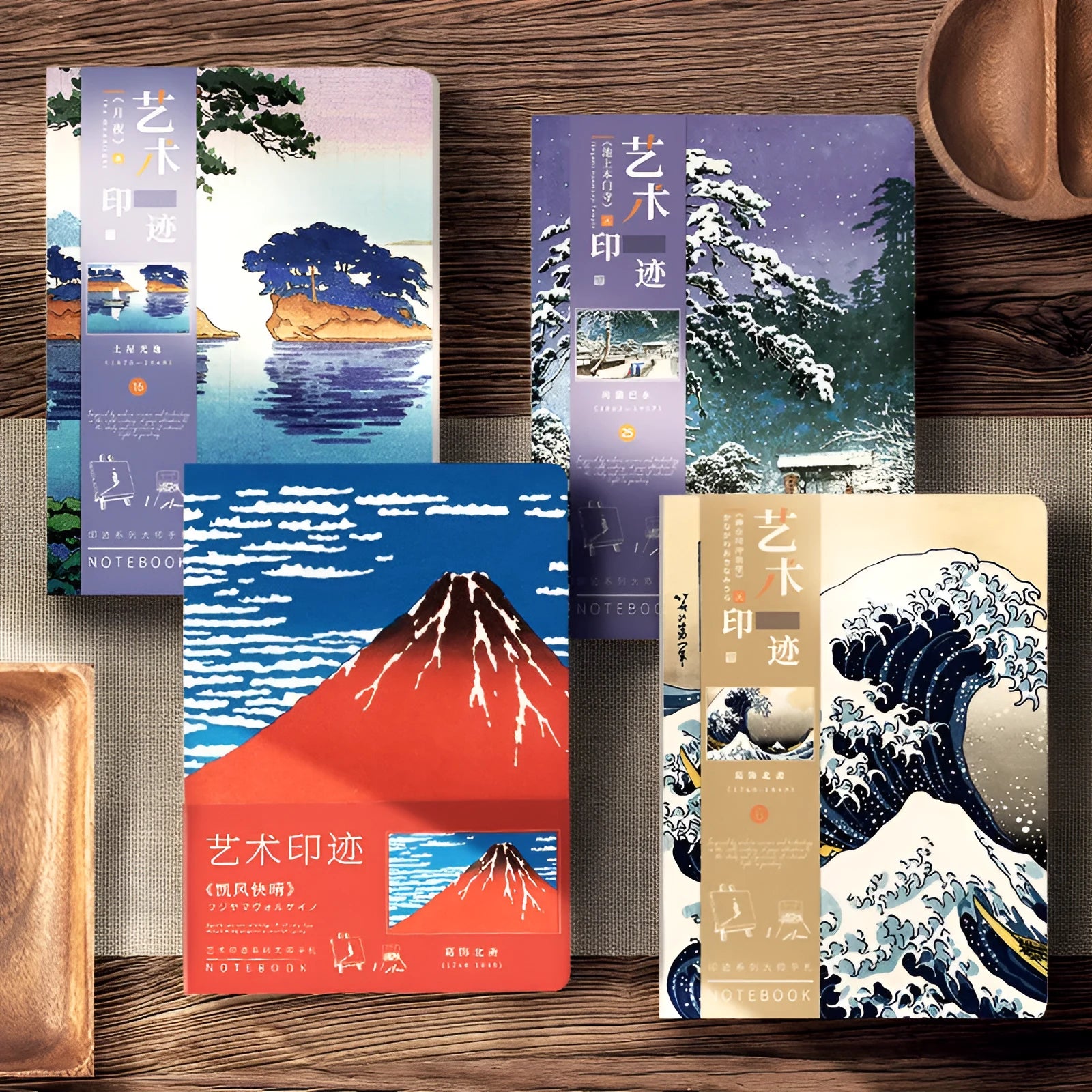 Japanese ukiyo-e art hand ledger notebook with vintage retro style and traditional artwork cover