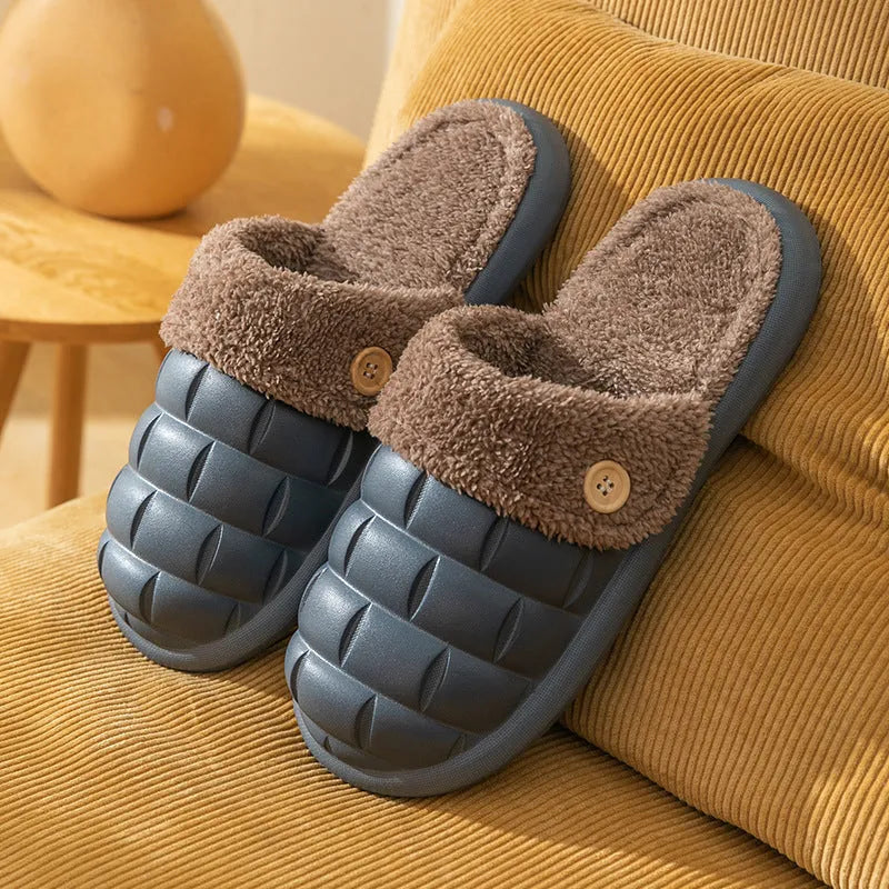Women's plaid detachable slippers with plush lining and anti-slip sole in multiple colours.