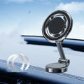 Magnetic car phone mount with flexible clip and adhesive dashboard installation on centre console