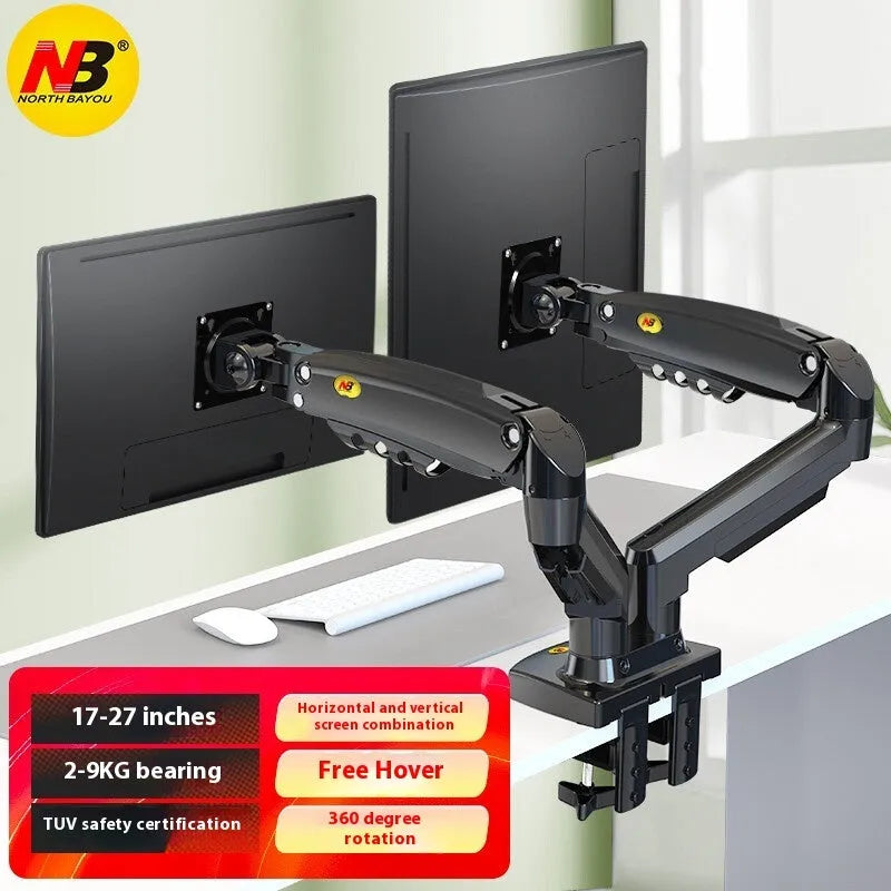 Aluminium alloy dual screen monitor desktop bracket with mechanical adjustment for 17-32 inch displays