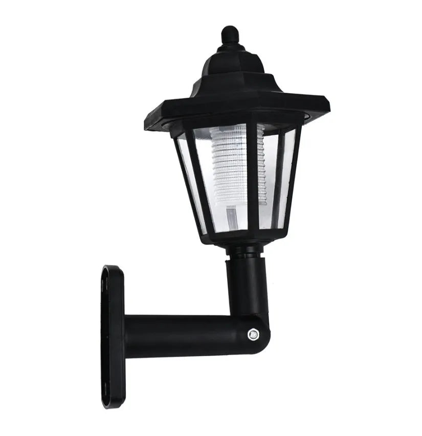 Black hexagonal solar wall lamp with light sensor for outdoor garden lighting