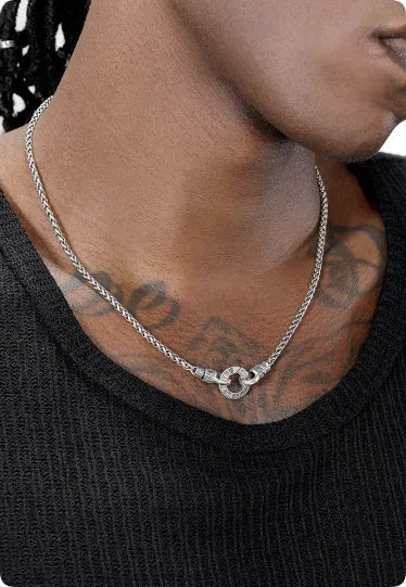 S925 sterling silver clavicle necklace with pendant on a model, showing 50cm, 55cm, and 60cm length options.