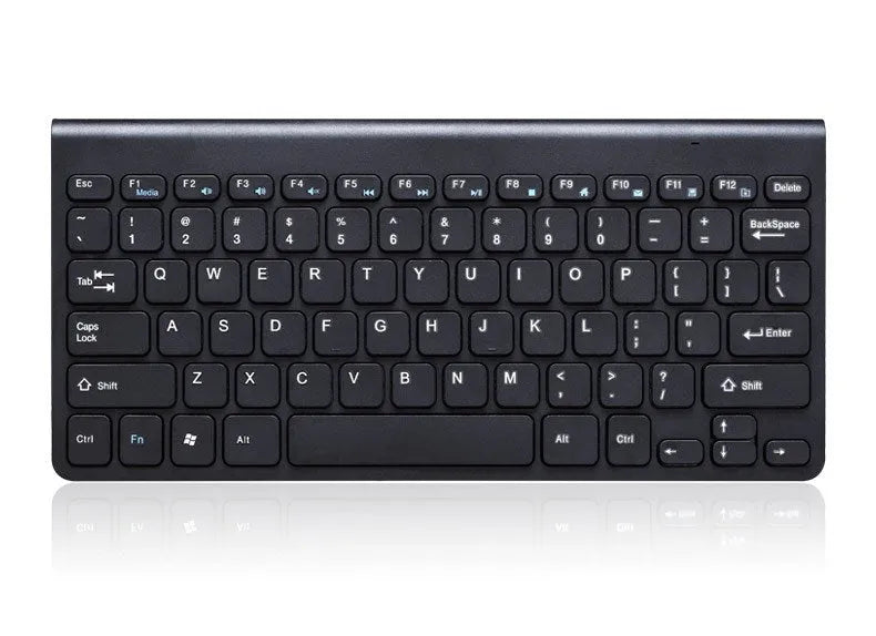 Black and white wireless keyboard and mouse set with 78-key compact layout and 4-button mouse