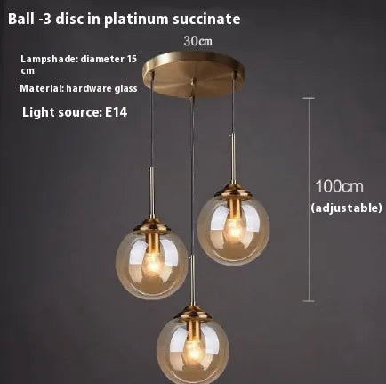 Nordic style round ball glass chandelier with multiple colour options for living room or dining room