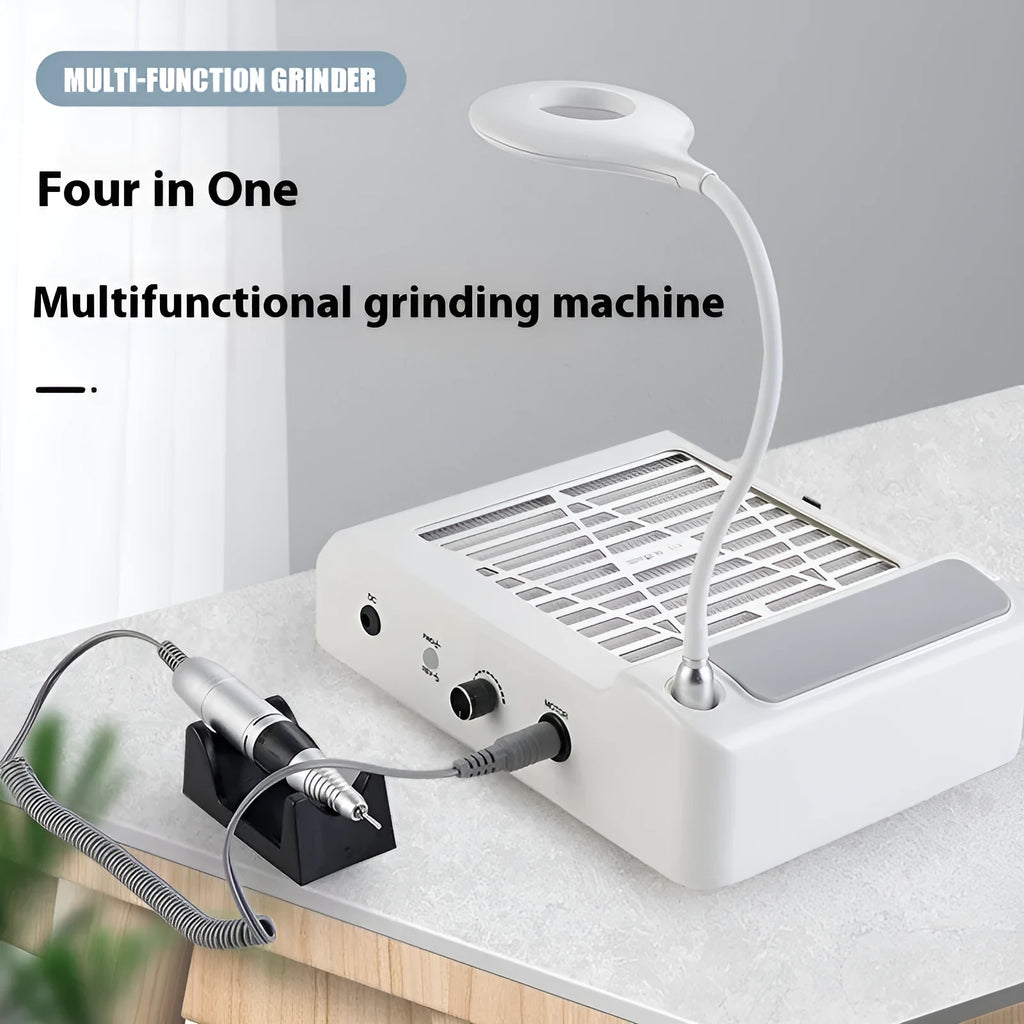 White nail polishing machine with vacuum cleaner and four-in-one grinder head