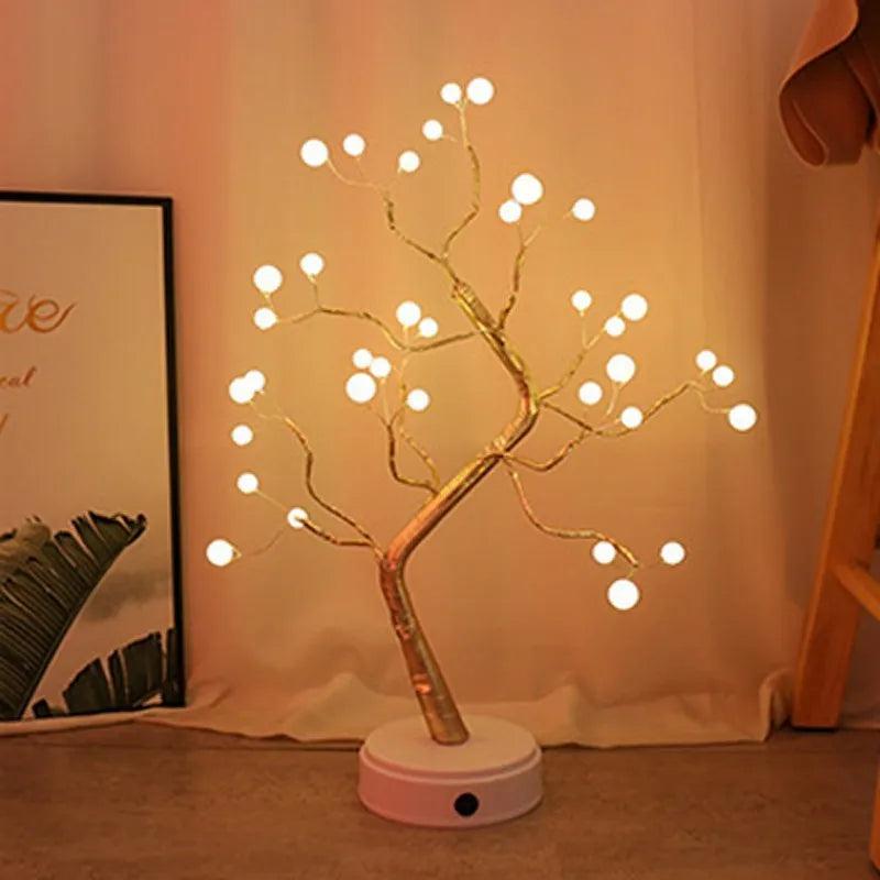 USB-powered Christmas tree light with touch control and 108 LED lights in festive decoration setting