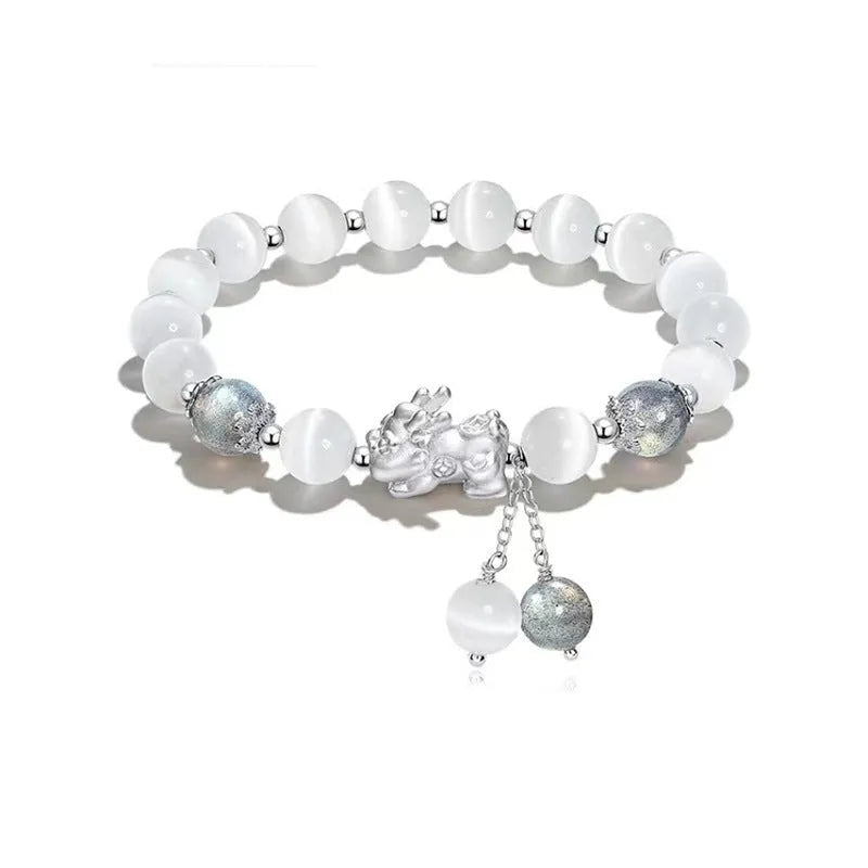Natural black agate couple bracelet with 10mm wave beads and money painting design in grey colours