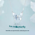 Women's S925 silver necklace with ice rain butterfly pendant on adjustable chain