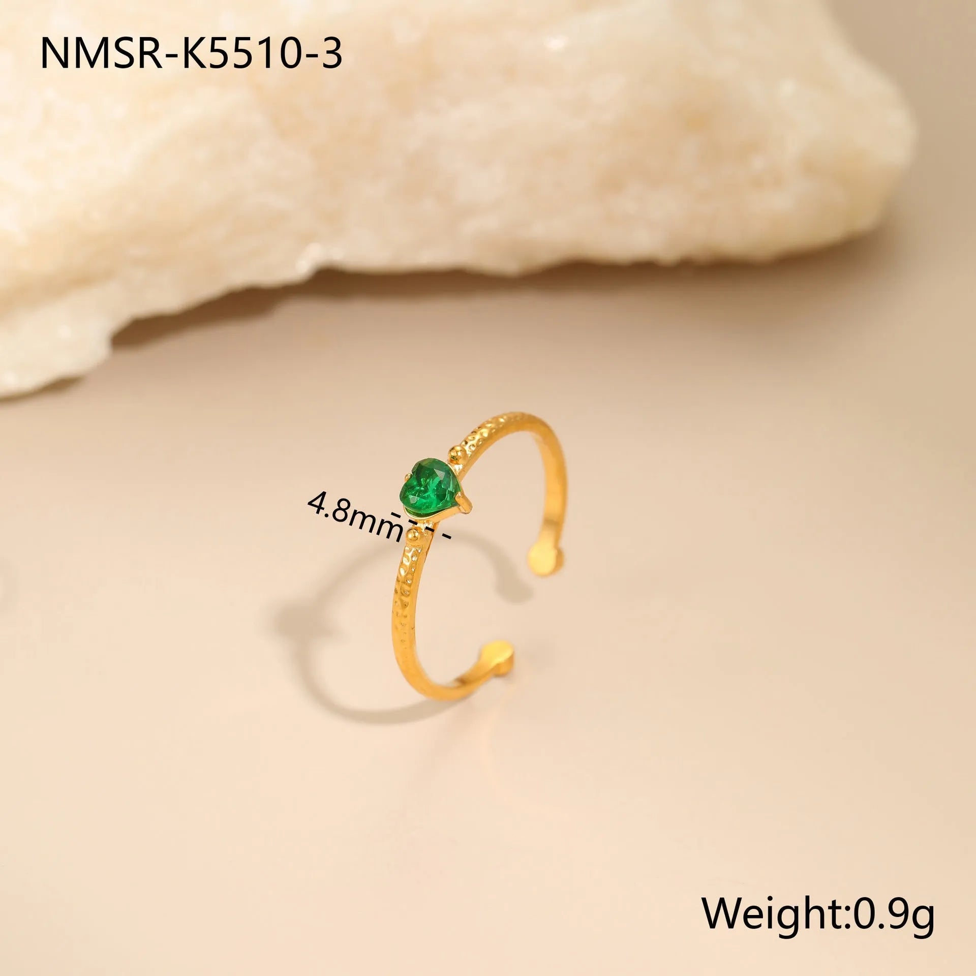 Geometric open-ended ring with heart-shaped zircon inlay in stainless steel