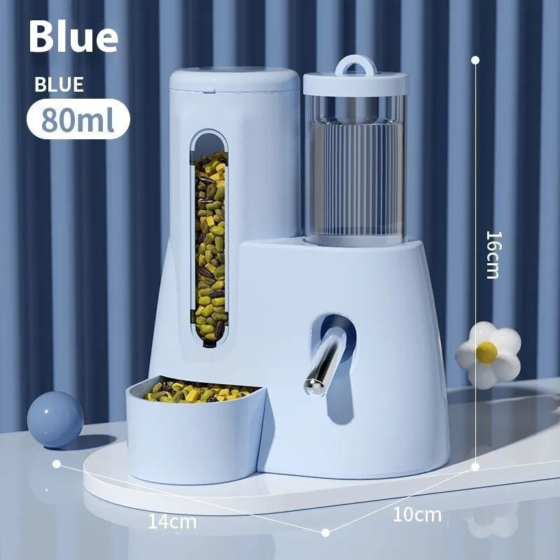 Blue hamster automatic drinking water feeder with kettle food basin for small rodent cages