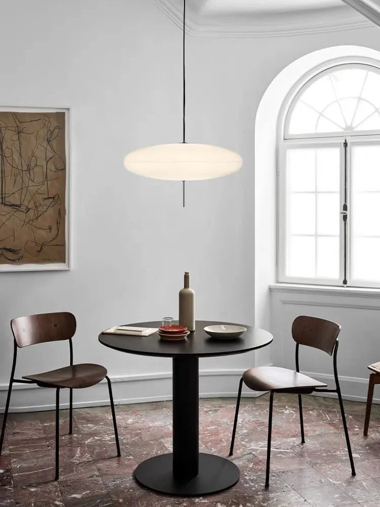 Nordic modern art retro chandelier with UFO-shaped shade in black and white colour option