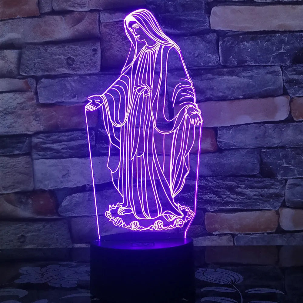 3D LED night light with dual ring pattern glowing in colour on ABS base