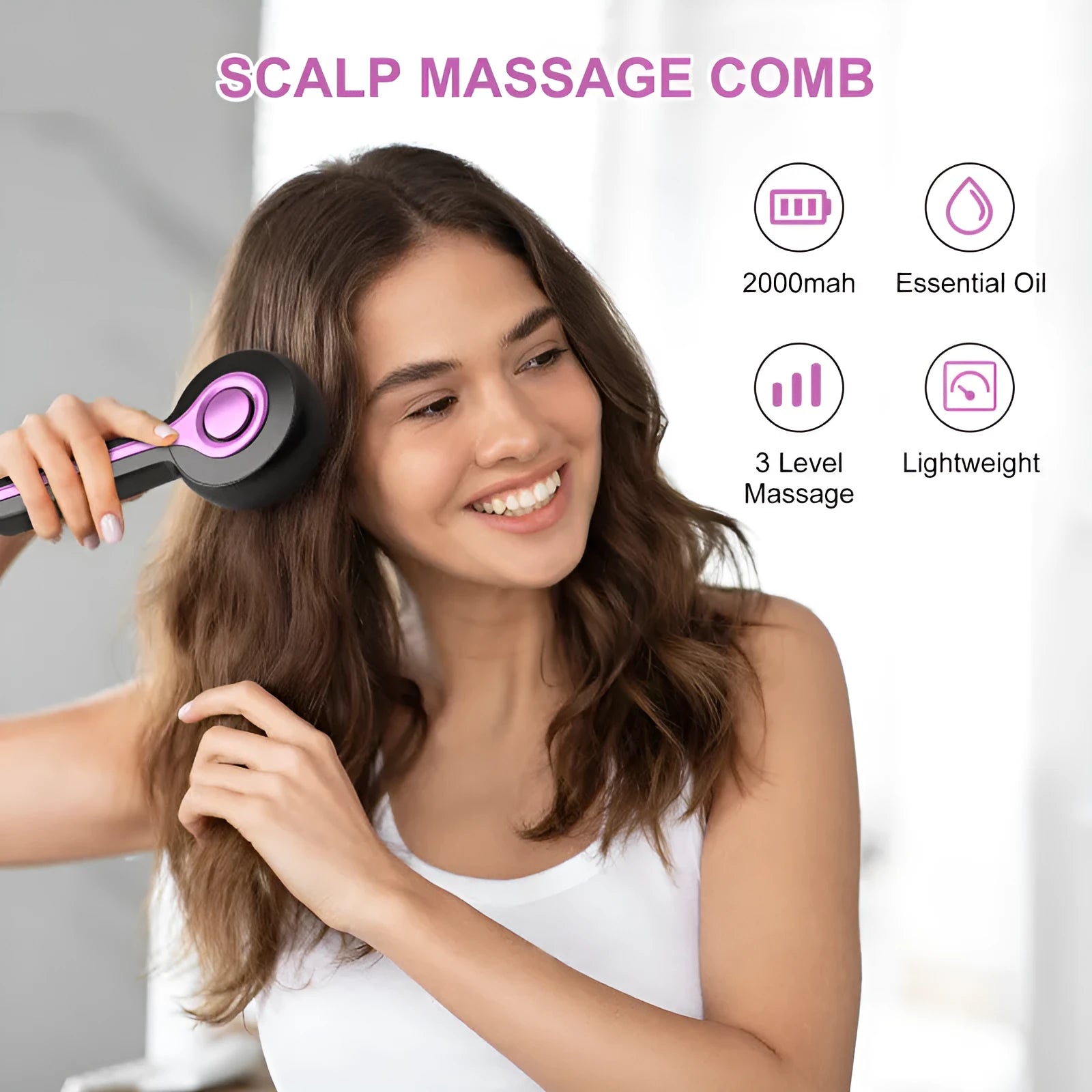 USB-powered grey head massage tingler with anti-leak hair brush design for scalp vibration.