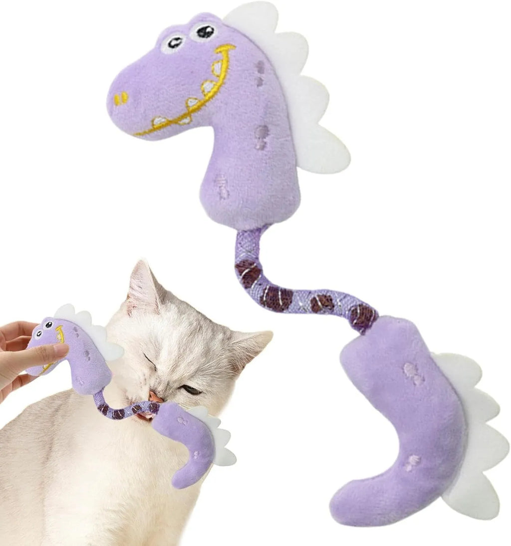 Bundle of four cat toys including chew toys, rope toys, springs and kicker toys in pink, purple and yellow colours