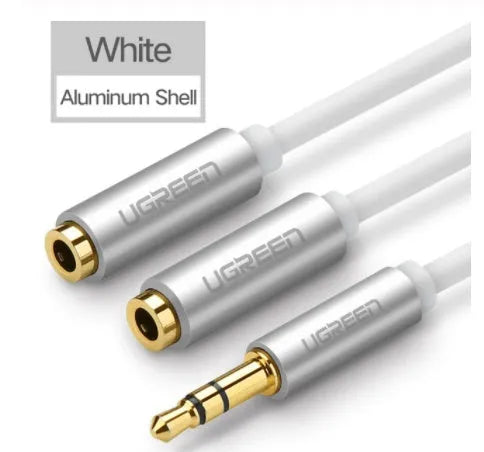 Close up of 3.5mm gold plated earphone cable with TPE coating and aluminum alloy shell in black