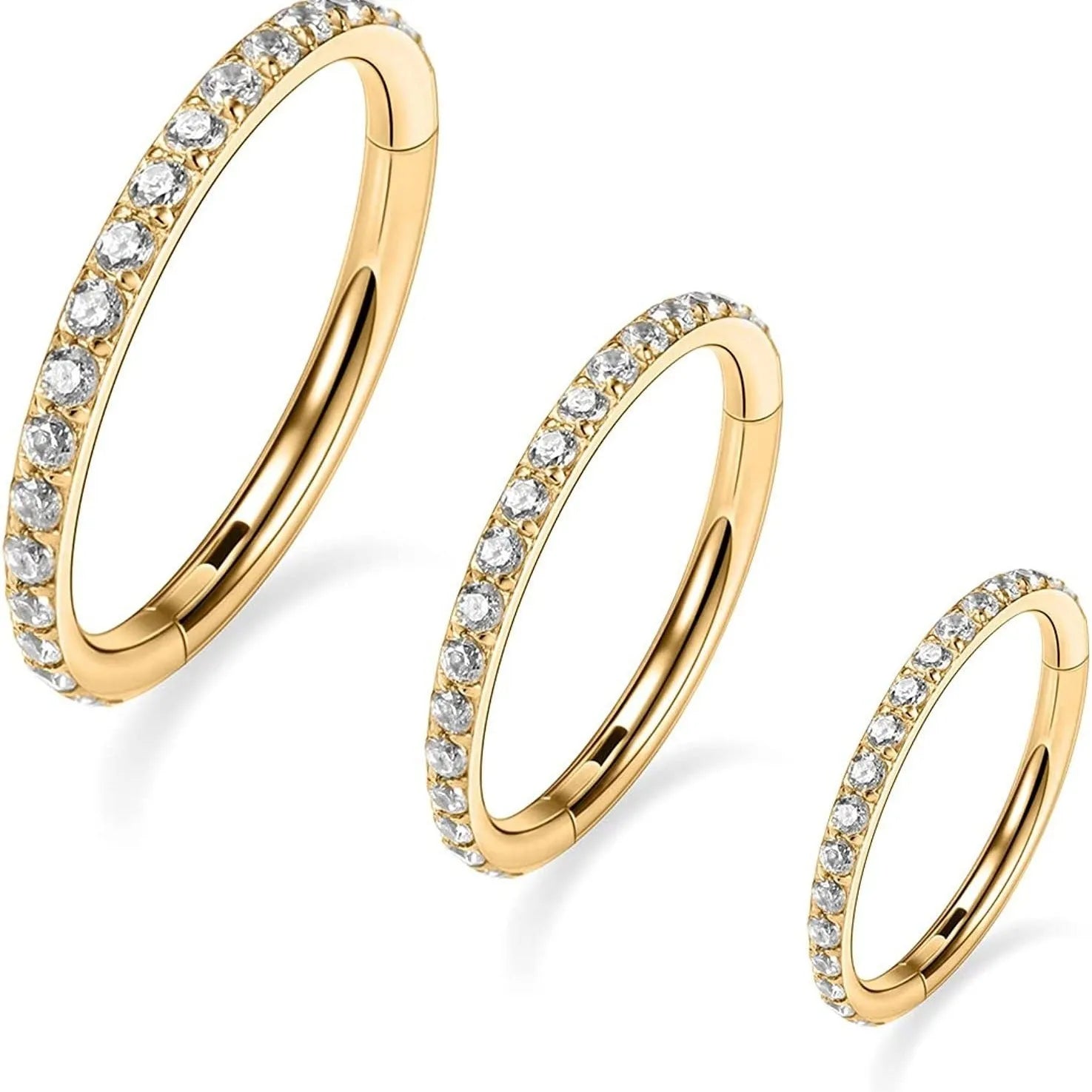 A seamless stainless steel nose ring hoop showing gold and rose gold electroplated colour options.