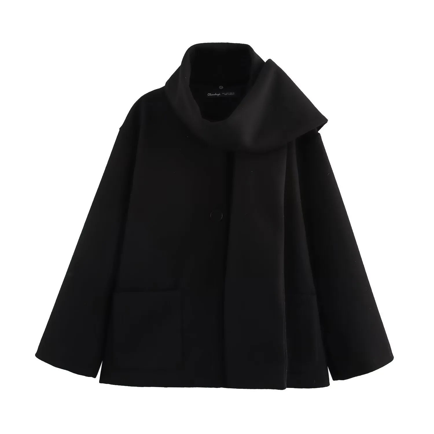 Women's lengthened 100cm polyester scarf overcoat with artificial fur collar in street fashion style