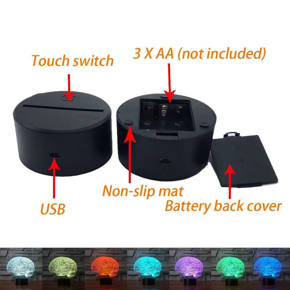 3D acrylic illusion LED desk lamp with remote control on a wooden surface, showing colour gradient effect.