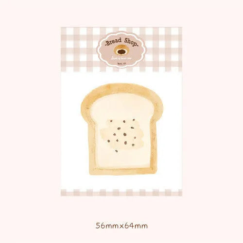 Food bread themed notebook showing compact 85x120mm dimensions with 30 sheets of 80g paper