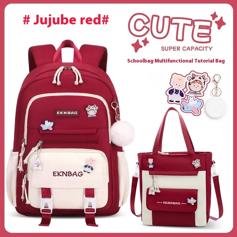 Girls' school backpack in Oxford cloth with curved shoulder straps and spine protection