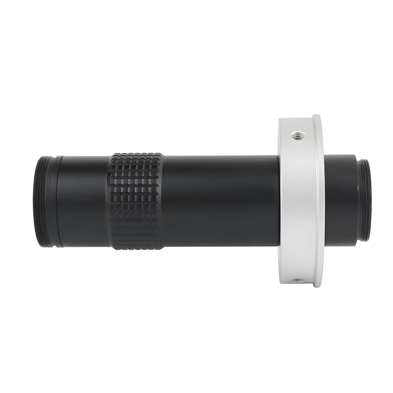 Black industrial camera monocular lens with 30mm diameter, 84mm length, providing 0.1-1.3X magnification