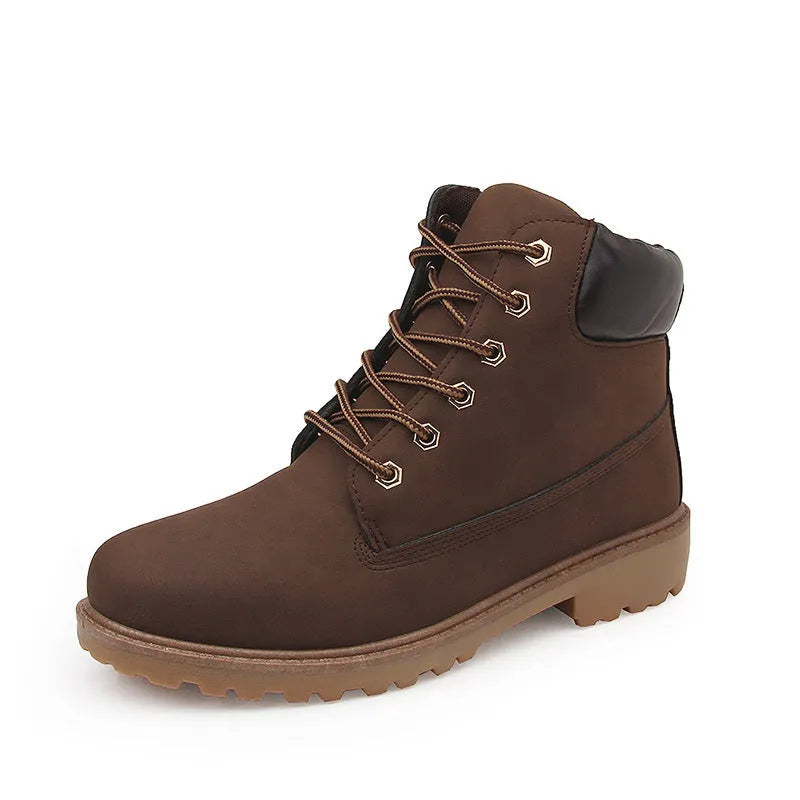 Pink high-top Martin boots with velvet lining and flat sole, shown with front lace-up.