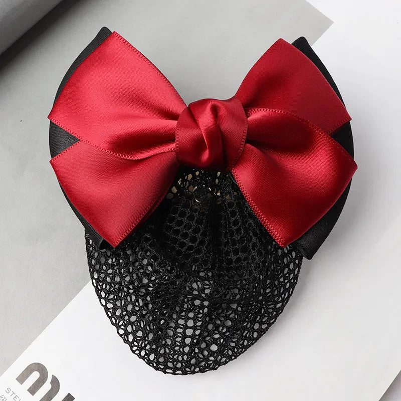 Professional two-bow mesh hair clip for female workers in various colours.