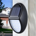 Black LED solar wall light measuring 75x120mm with auto sensor and 8 hour battery life
